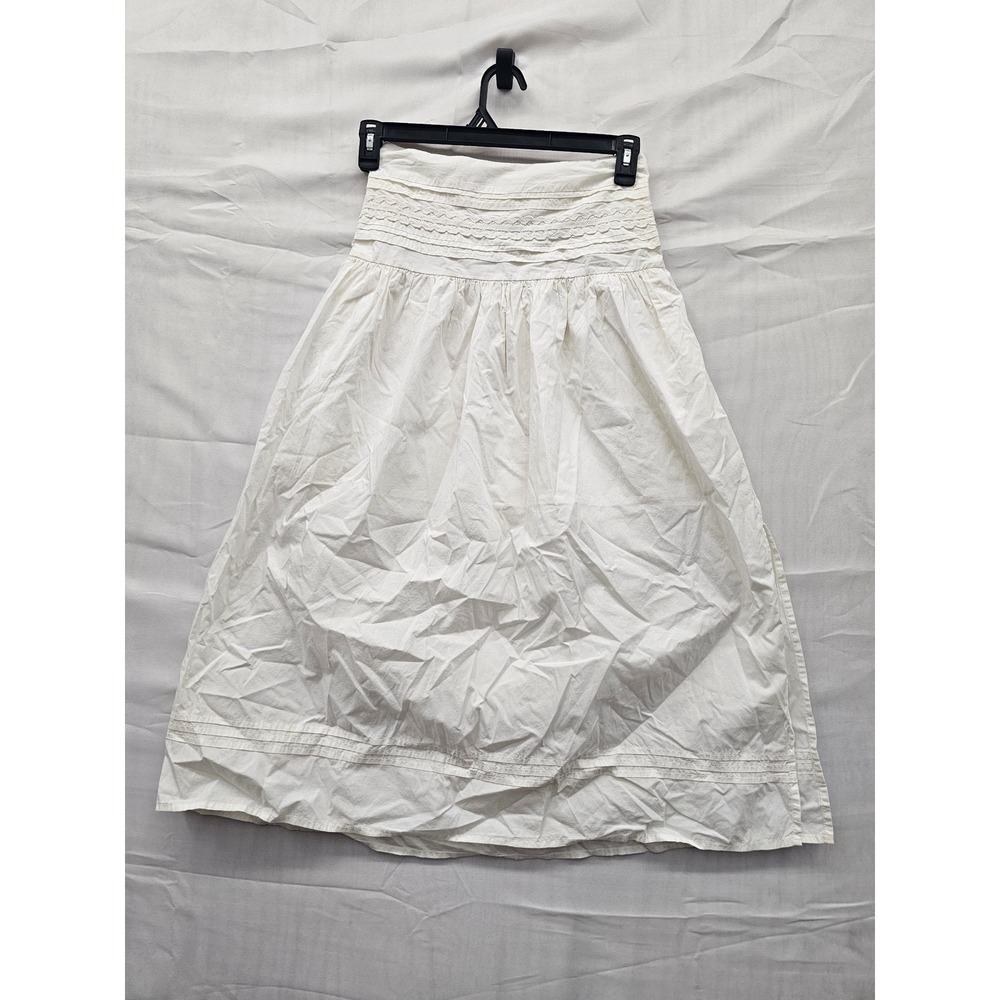 A New Day Womens Cotton Smocked Waist Midi Skirt Cream Crochet Lace Small NEW